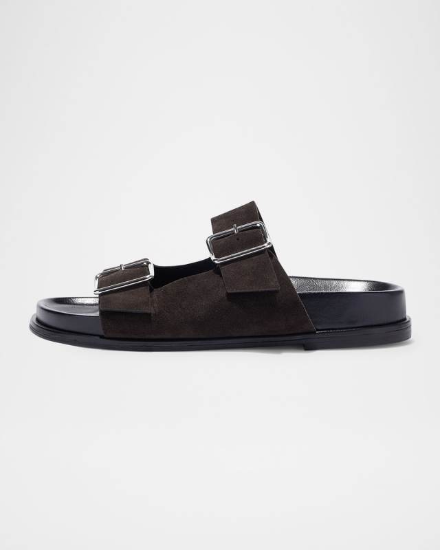 Meena Suede Dual-Buckle Slide Sandals